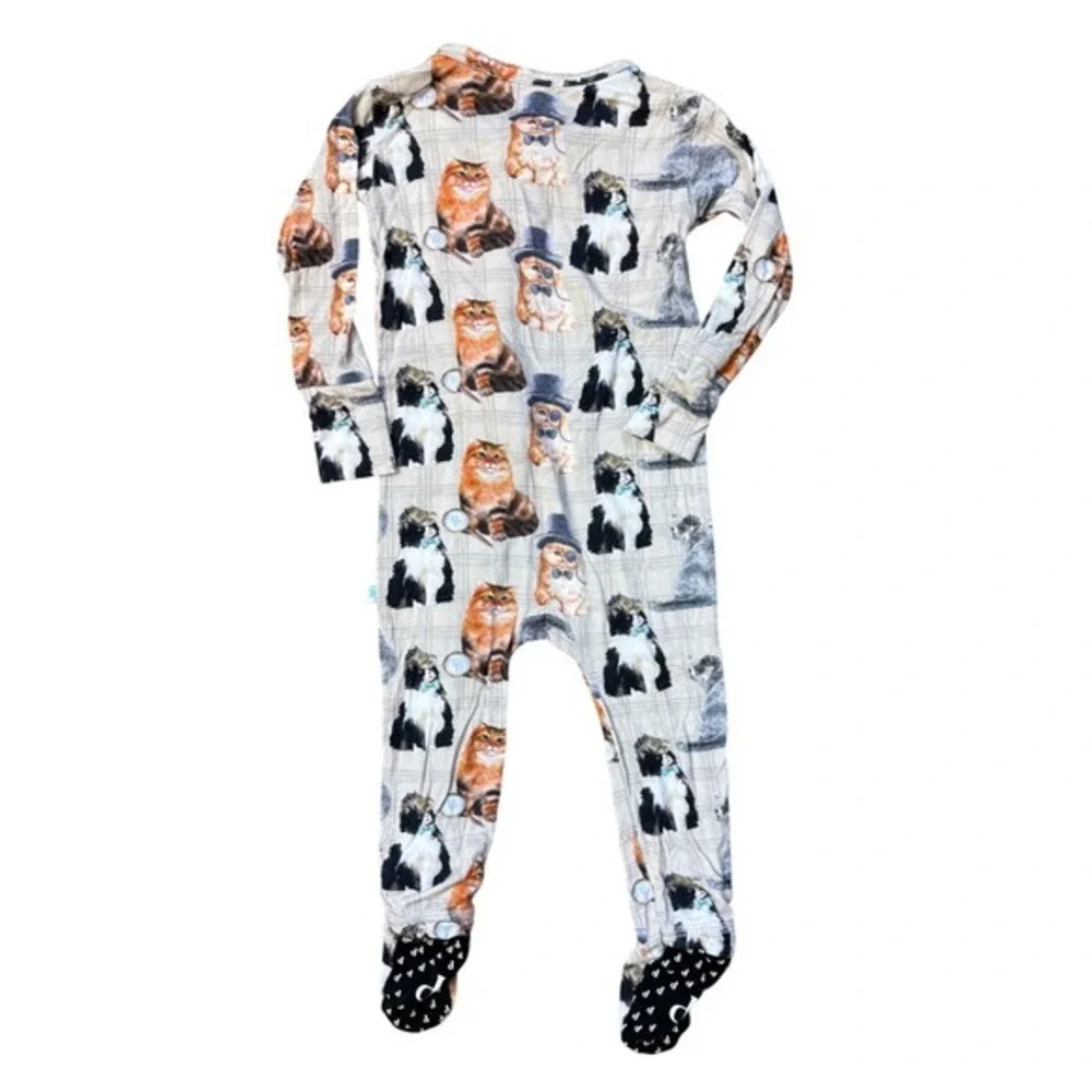 Posh‎ Peanut Detective Cats Bamboo Viscose Footed Sleeper 6-9 Months Tan Plaid